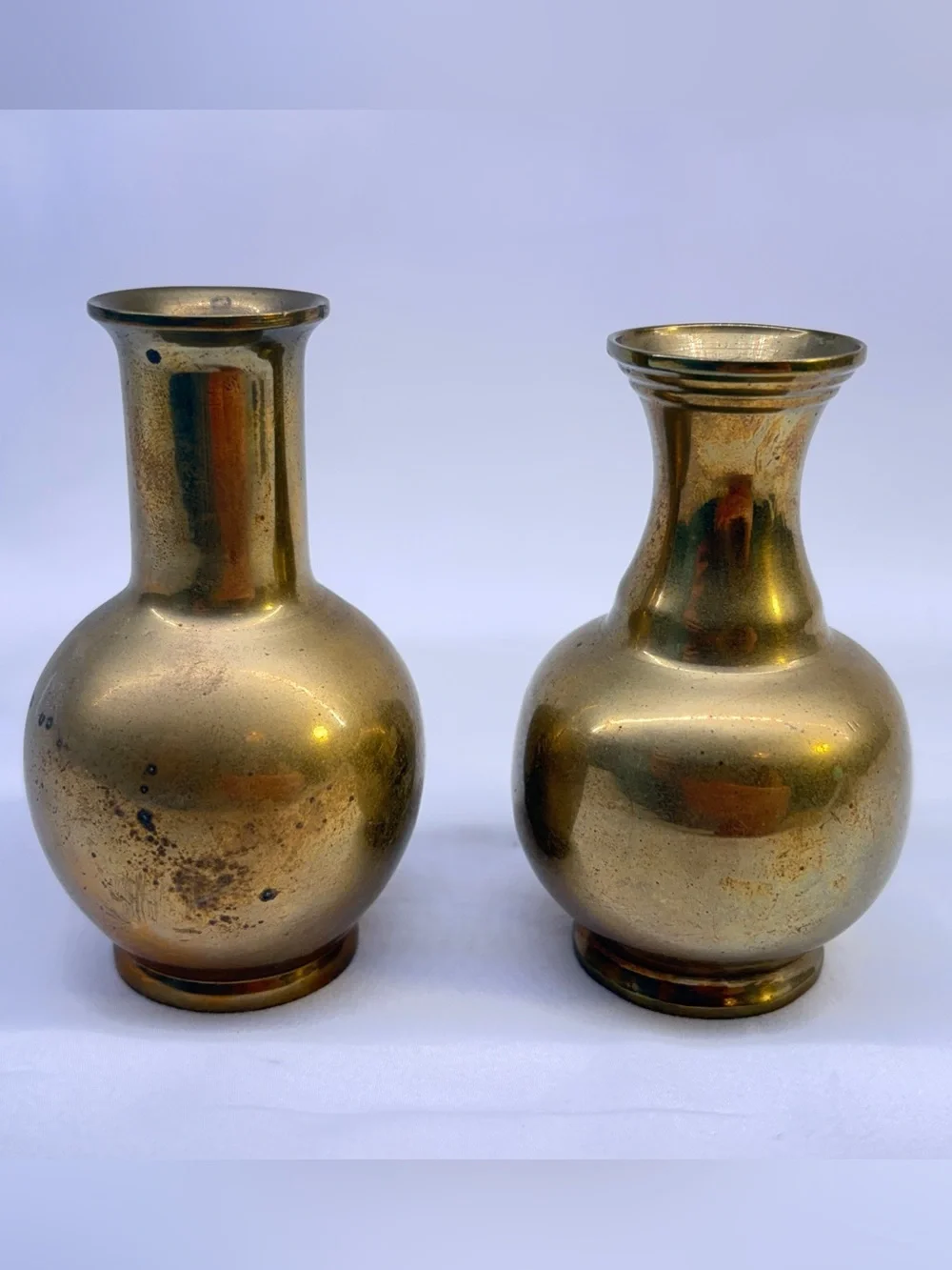 Vintage Solid Brass Bud Vases Pair - Mid Century Modern Squat Boho